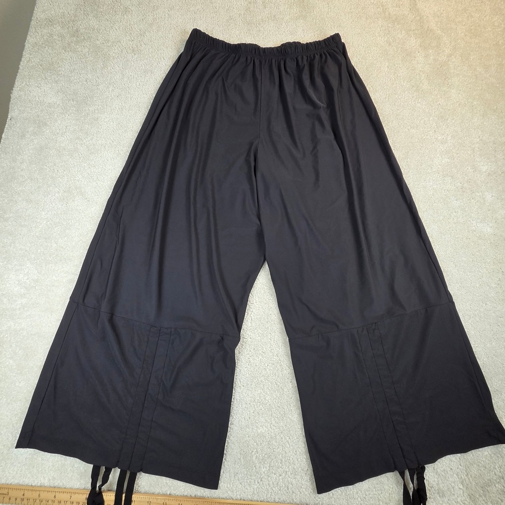Bryn Walker Black Wide Leg Crop Pants Italian Fabric Ruched Hem Lagenlook Large
